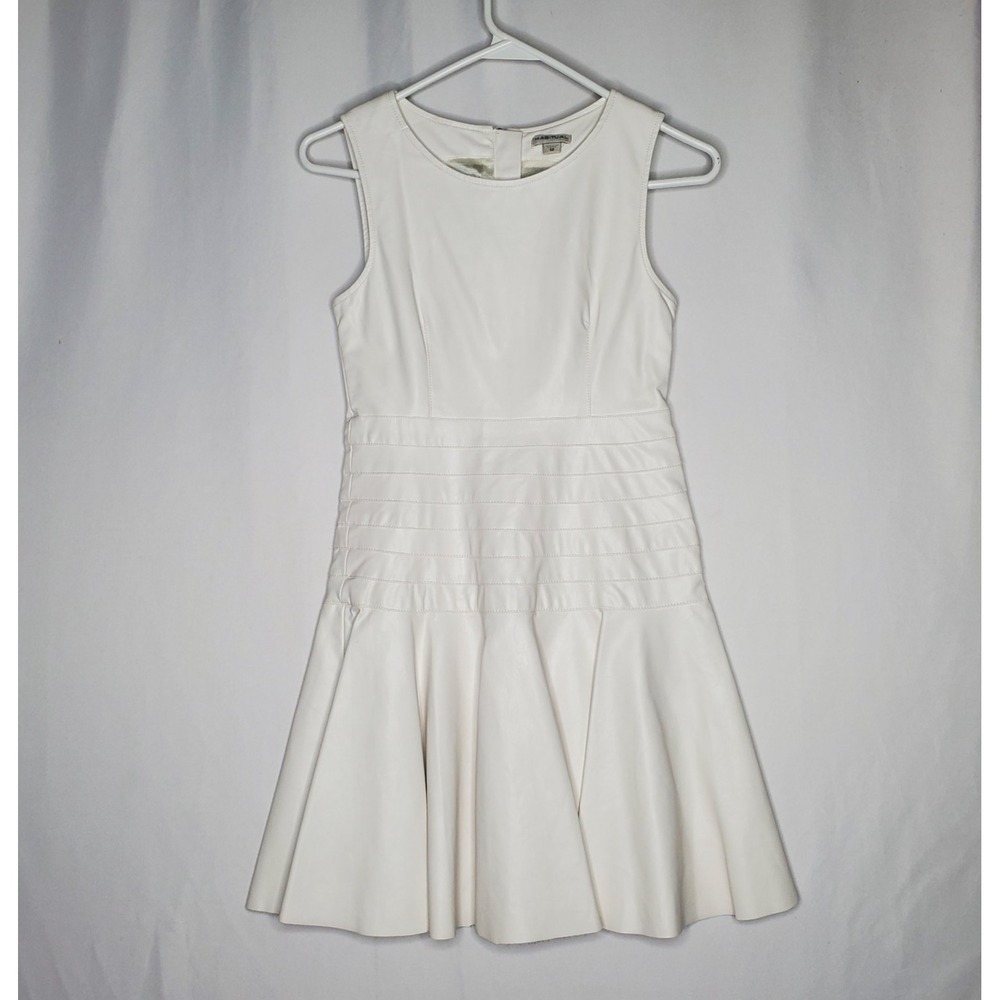 Habitual Girls Sleeveless Flounce Dress 12T‎ Faux Leather Cream Drop-Waist Mini